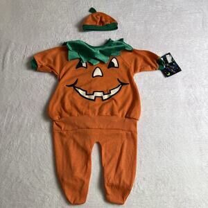 Vtg Baby Costume Halloween Pumpkin Bubble Romper Hat Glow 90s Retro Newborn